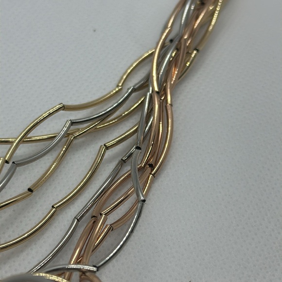 B&P Tri Color Rose Gold Silver Tone Multi Strand NECKLACE Glamour Designer Curve - Picture 6 of 8